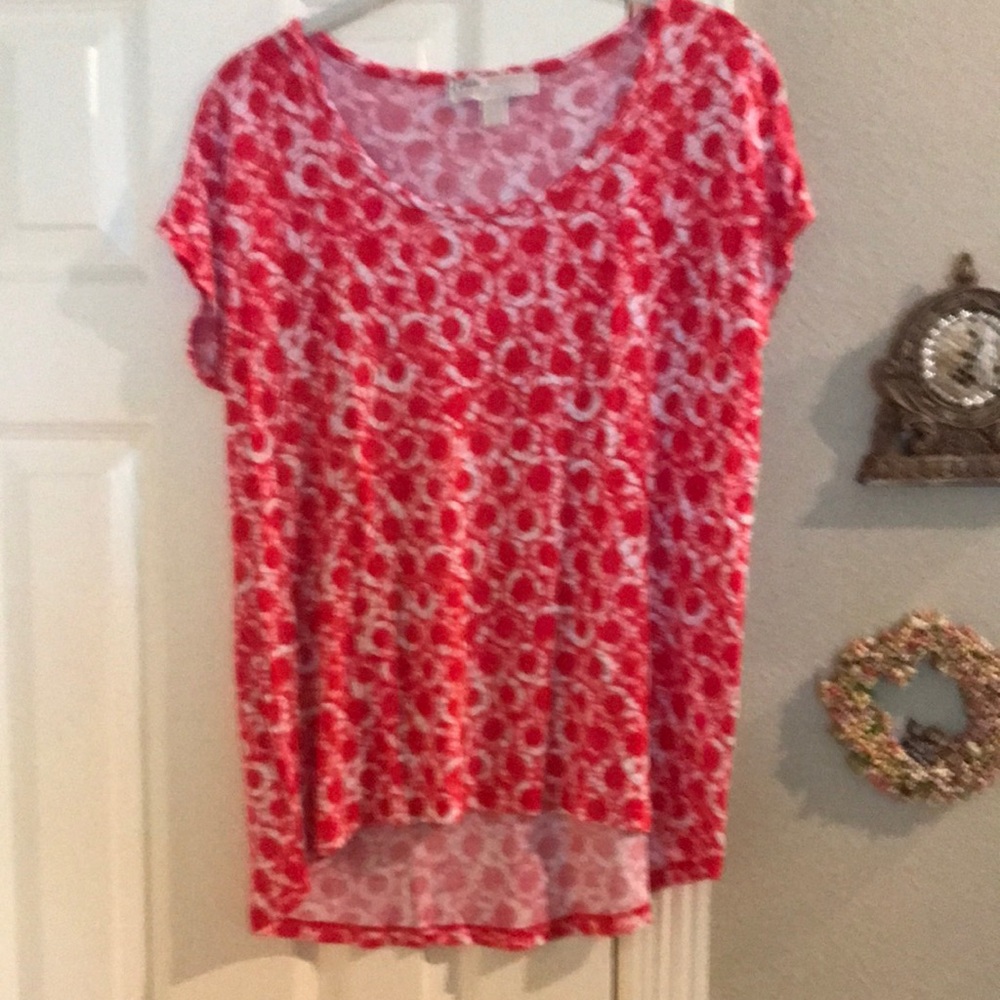 Michael Michael Kors Red Patterned Short Sleeve Summer Top Size M